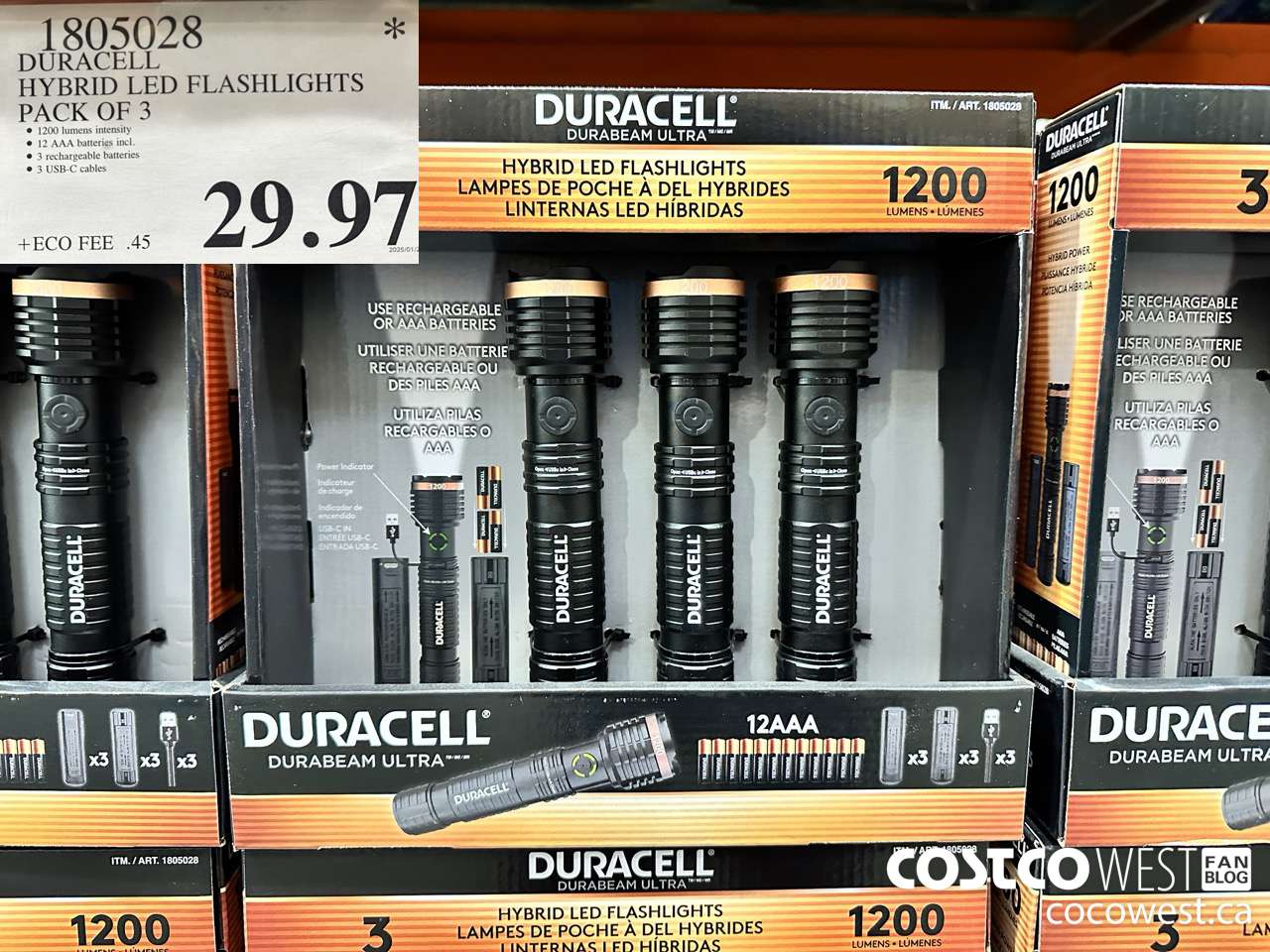 1805028 DURACELL HYBRID LED FLASHLIGHTS PACK OF 3 $29.97