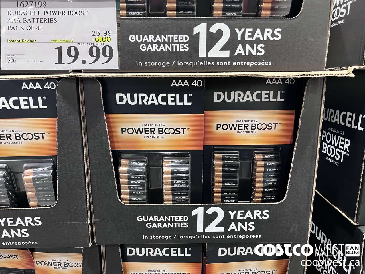 1627198 DURACELL POWER BOOST AAA BATTERIES PACK OF 40 ($6.00 INSTANT SAVINGS EXPIRES ON 2025-01-26) $19.99