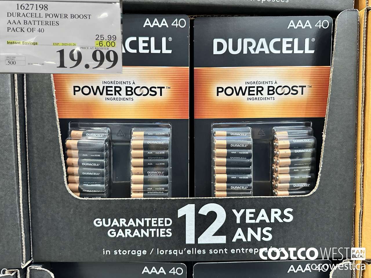 1627198 DURACELL POWER BOOST AAA BATTERIES PACK OF 40 ($6.00 INSTANT SAVINGS EXPIRES ON 2025-01-26) $19.99