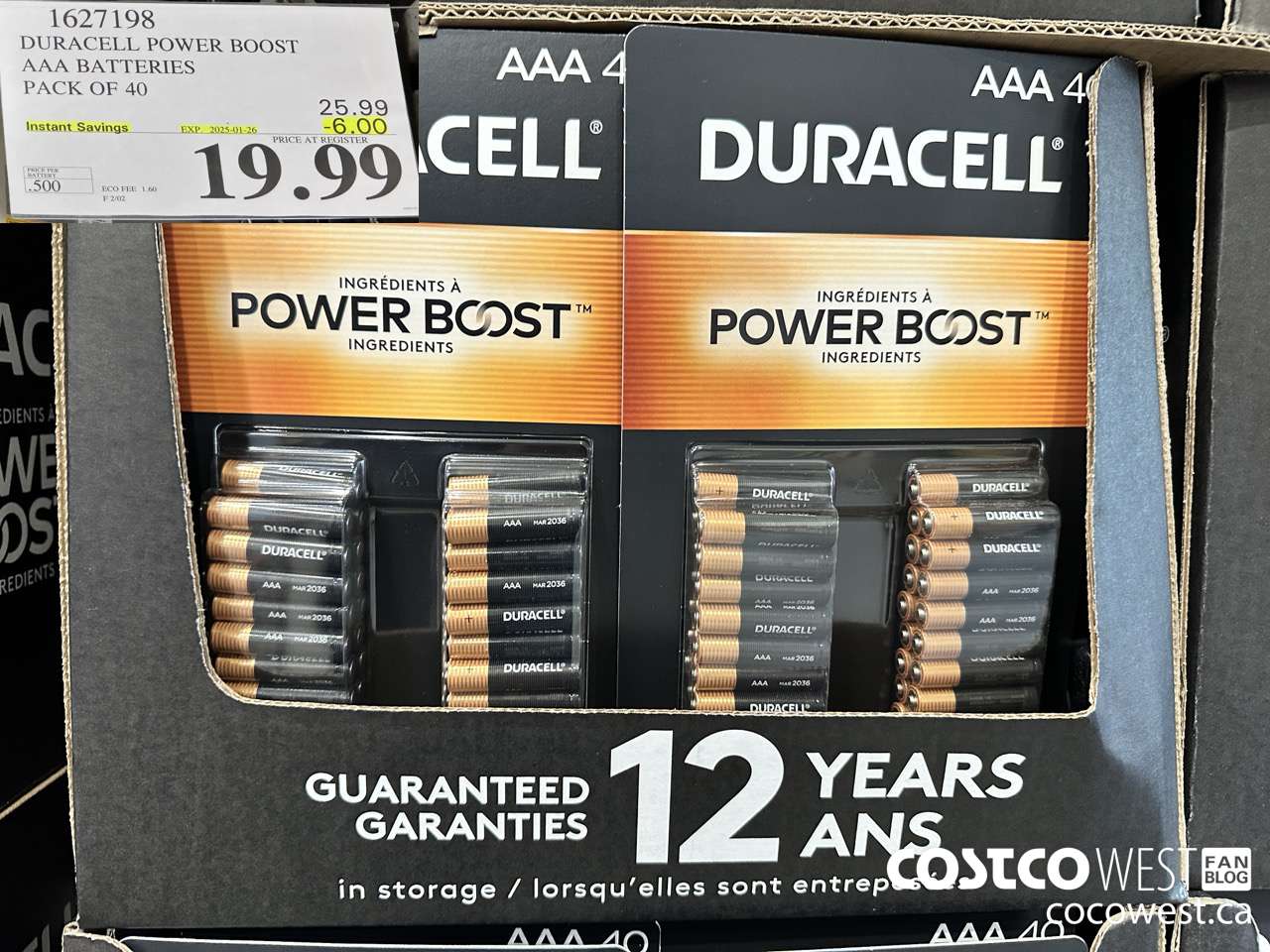 1627198 DURACELL POWER BOOST AAA BATTERIES PACK OF 40 ($6.00 INSTANT SAVINGS EXPIRES ON 2025-01-26) $19.99