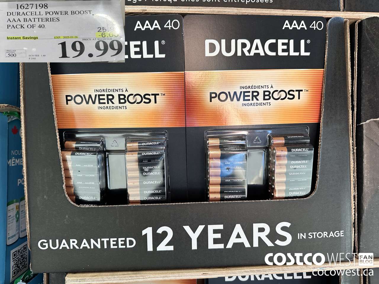 1627198 DURACELL POWER BOOST AAA BATTERIES PACK OF 40 ($6.00 INSTANT SAVINGS EXPIRES ON 2025-01-26) $19.99