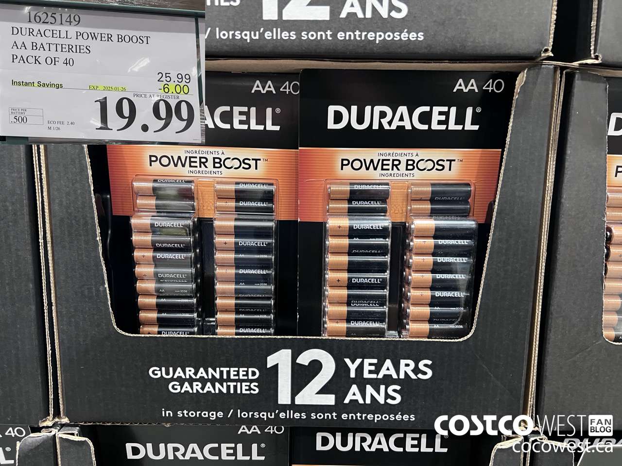 1625149 DURACELL POWER BOOST AA BATTERIES PACK OF 40 ($6.00 INSTANT SAVINGS EXPIRES ON 2025-01-26) $19.99