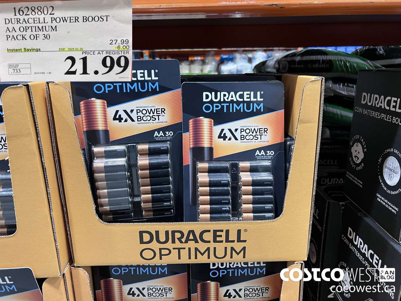 1628802 DURACELL POWER BOOST AA OPTIMUM PACK OF 30 ($6.00 INSTANT SAVINGS EXPIRES ON 2025-01-26) $21.99