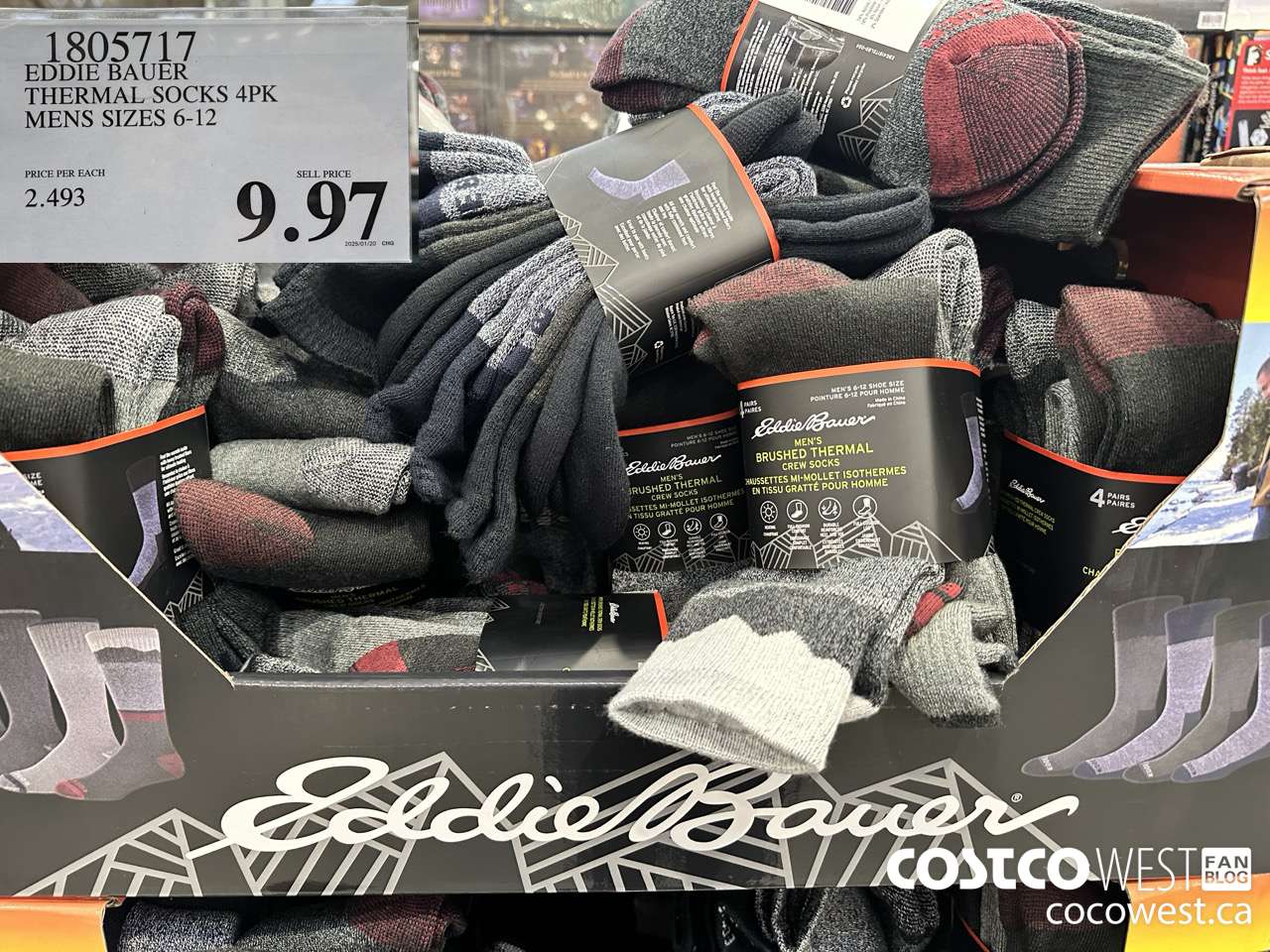 1805717 EDDIE BAUER THERMAL SOCKS 4PK MENS SIZES 6-12 $9.97