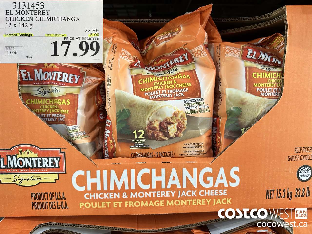 3131453 EL MONTEREY CHICKEN CHIMICHANGA 12 X 142G ($5.00 INSTANT SAVINGS EXPIRES ON 2025-02-02) $17.99