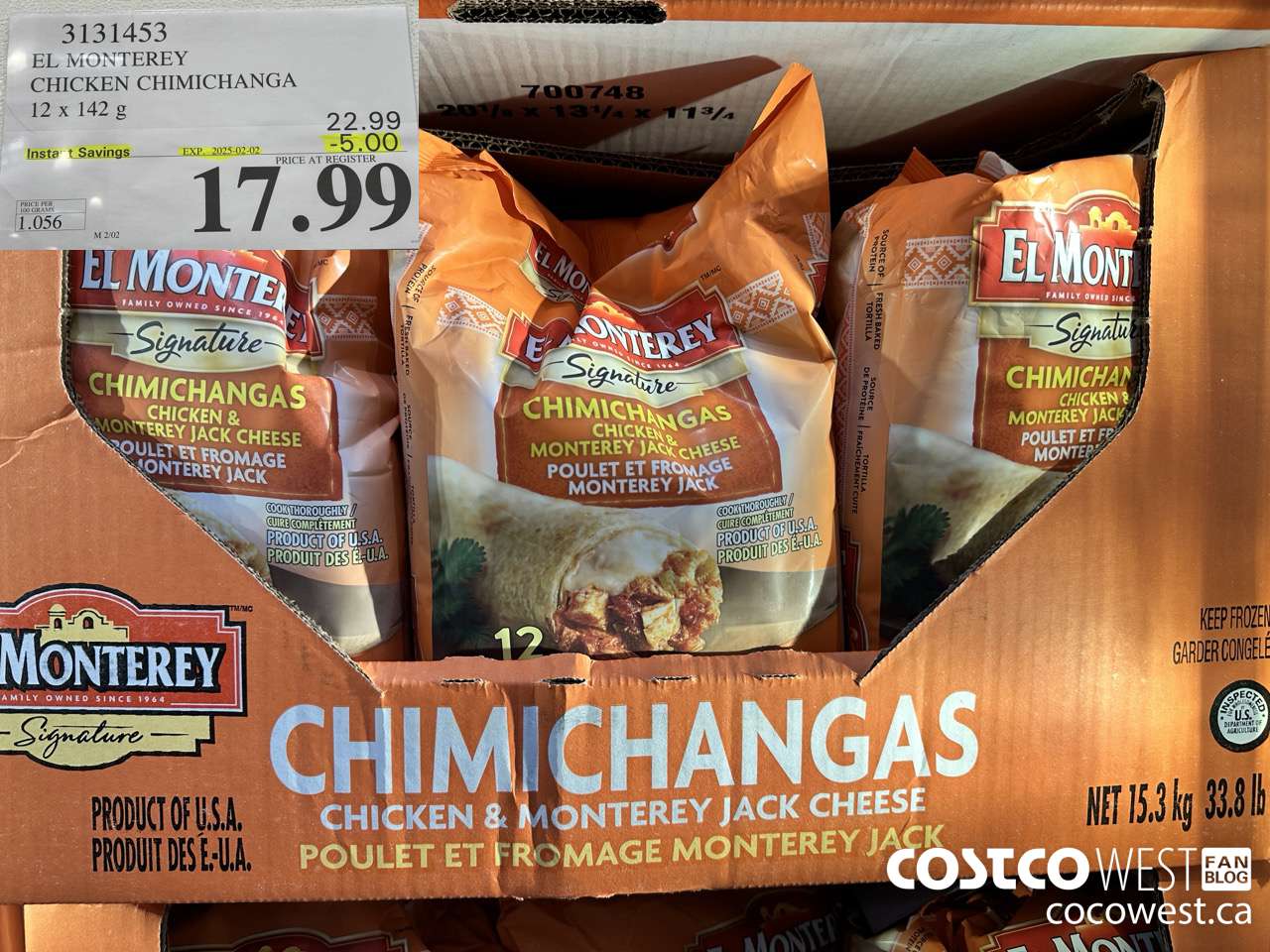 3131453 EL MONTEREY CHICKEN CHIMICHANGA 12 X 142G ($5.00 INSTANT SAVINGS EXPIRES ON 2025-02-02) $17.99