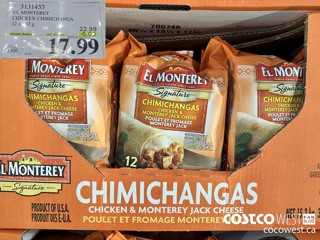 3131453 EL MONTEREY CHICKEN CHIMICHANGA 12 X 142G ($5.00 INSTANT SAVINGS EXPIRES ON 2025-02-02) $17.99