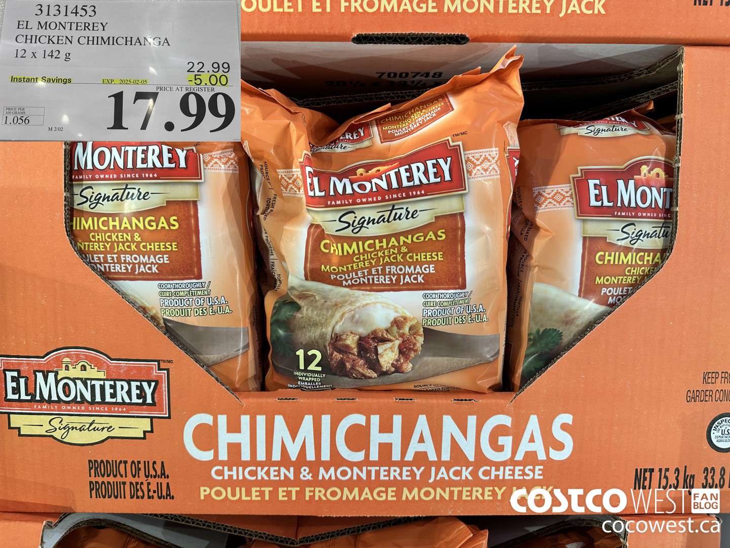 3131453 EL MONTEREY CHICKEN CHIMICHANGA 12 X 142G ($5.00 INSTANT SAVINGS EXPIRES ON 2025-02-05) $17.99