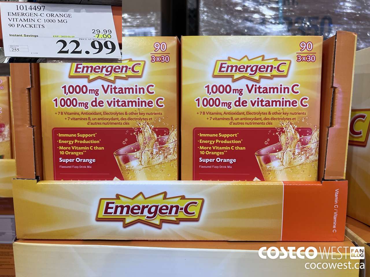 1014497 EMERGEN-C ORANGE VITAMIN C 1000 MG 90 PACKETS ($7.00 INSTANT SAVINGS EXPIRES ON 2025-01-19) $22.99