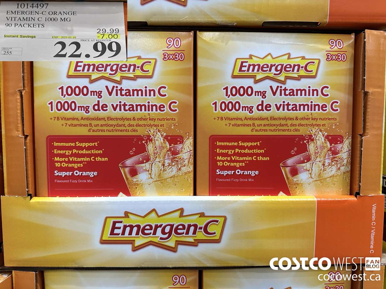 1014497 EMERGEN-C ORANGE VITAMIN C 1000 MG 90 PACKETS ($7.00 INSTANT SAVINGS EXPIRES ON 2025-01-19) $22.99