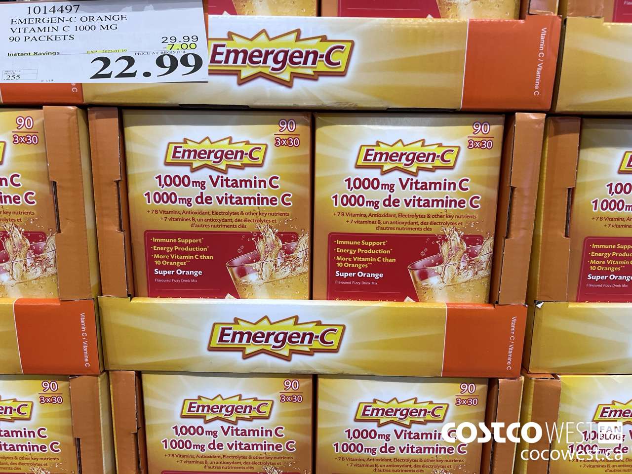 1014497 EMERGEN-C ORANGE VITAMIN C 1000 MG 90 PACKETS ($7.00 INSTANT SAVINGS EXPIRES ON 2025-01-19) $22.99