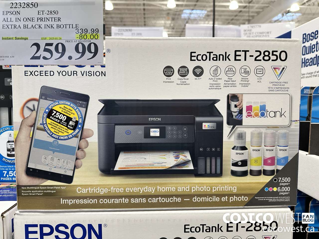 2232850 EPSON ET-2850 ALL IN ONE PRINTER EXTRA BLACK INK BOTTLE ($80.00 INSTANT SAVINGS EXPIRES ON 2025-01-26) $259.99