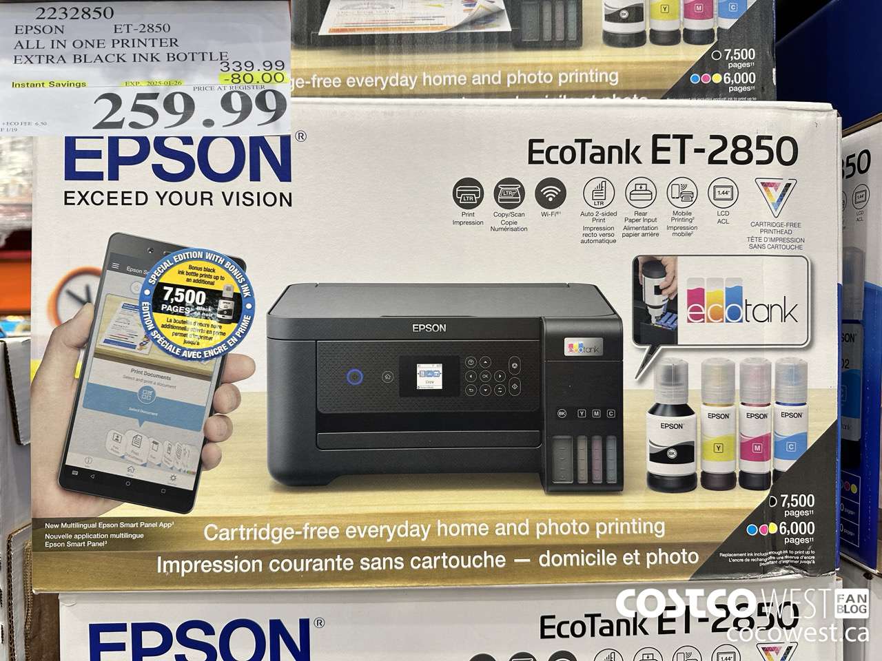 2232850 EPSON ET-2850 ALL IN ONE PRINTER EXTRA BLACK INK BOTTLE ($80.00 INSTANT SAVINGS EXPIRES ON 2025-01-26) $259.99