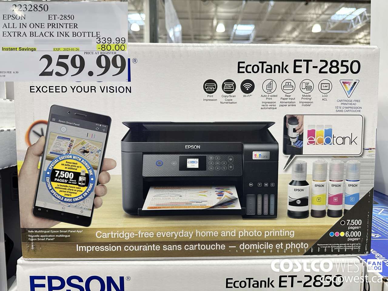 2232850 EPSON ET-2850 ALL IN ONE PRINTER EXTRA BLACK INK BOTTLE ($80.00 INSTANT SAVINGS EXPIRES ON 2025-01-26) $259.99