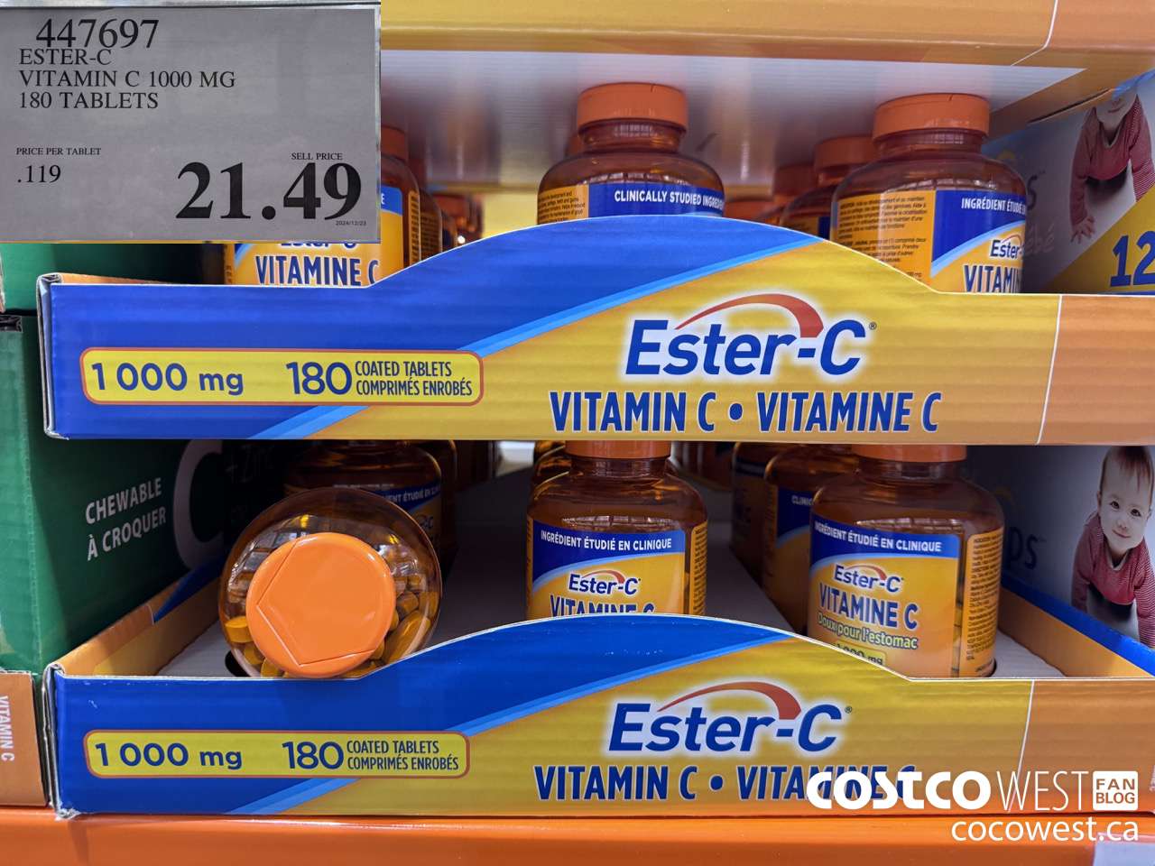447697 ESTER-C VITAMIN C 1000 MG 180 TABLETS $21.49