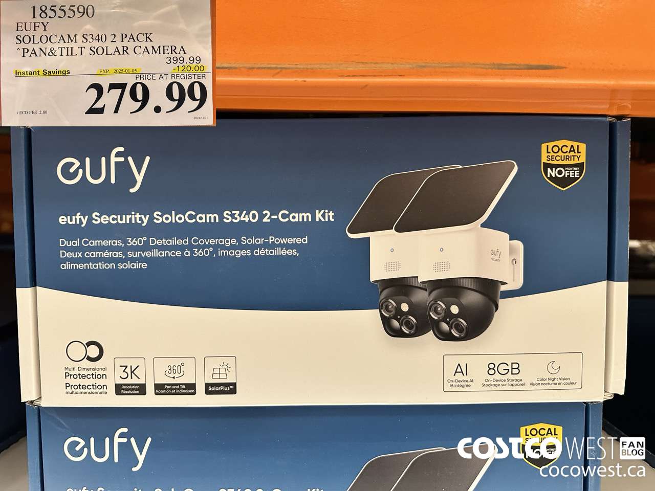 1855590 EUFY SOLOCAM S340 2 PACK PAN&TILT SOLAR CAMERA ($120.00 INSTANT SAVINGS EXPIRES ON 2025-01-05) $279.99