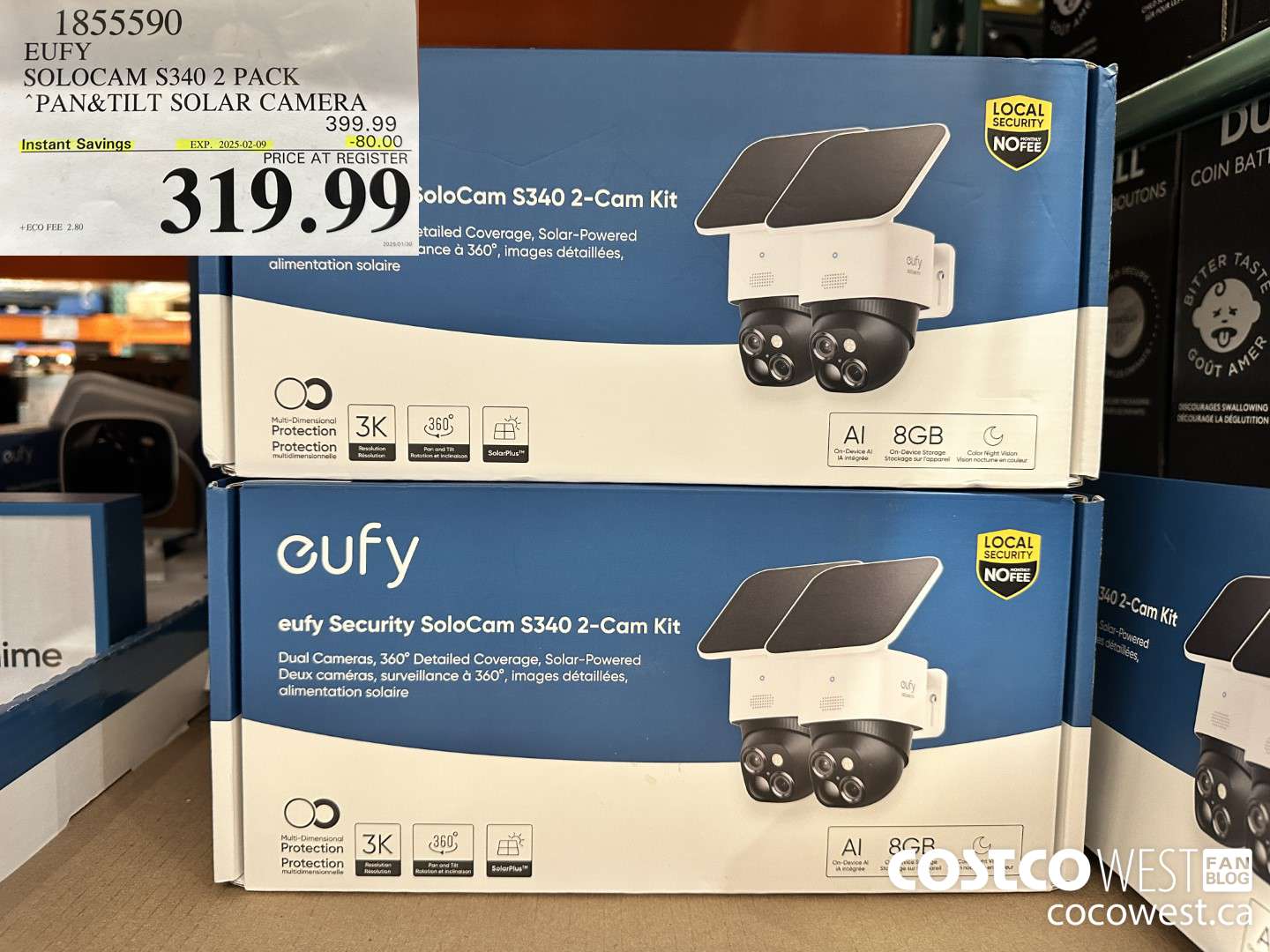 1855590 EUFY SOLOCAM S340 2 PACK PAN&TILT SOLAR CAMERA ($80.00 INSTANT SAVINGS EXPIRES ON 2025-02-09) $319.99