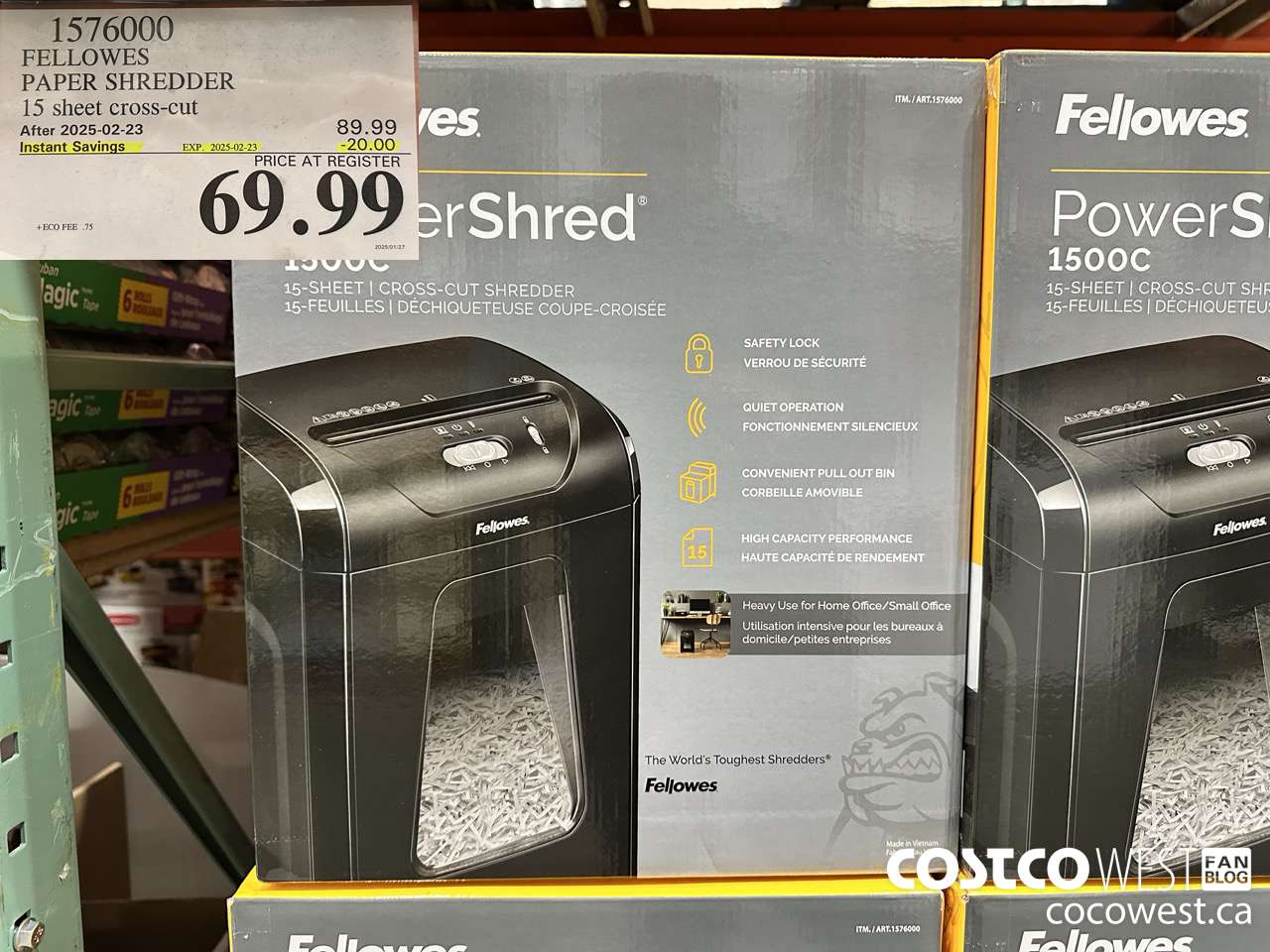 1576000 FELLOWES PAPER SHREDDER 15 SHEET CROSS-CUT ($20.00 INSTANT SAVINGS EXPIRES ON 2025-02-23) $69.99