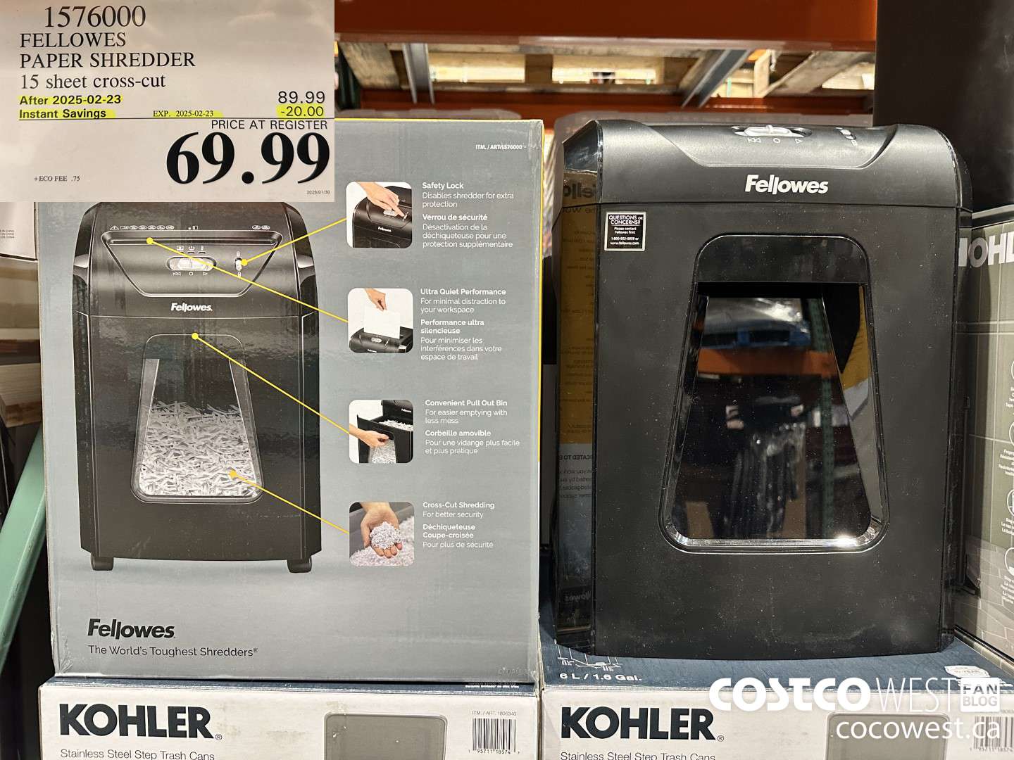 1576000 FELLOWES PAPER SHREDDER 15 SHEET CROSS-CUT ($20.00 INSTANT SAVINGS EXPIRES ON 2025-02-23) $69.99