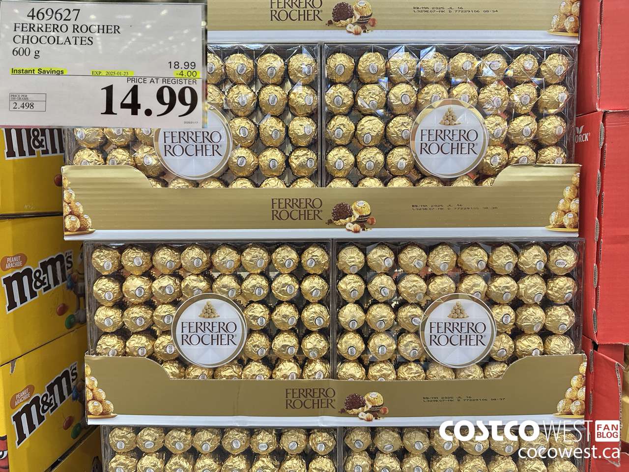 469627 FERRERO ROCHER CHOCOLATES 600 G ($4.00 INSTANT SAVINGS EXPIRES ON 2025-01-23) $14.99