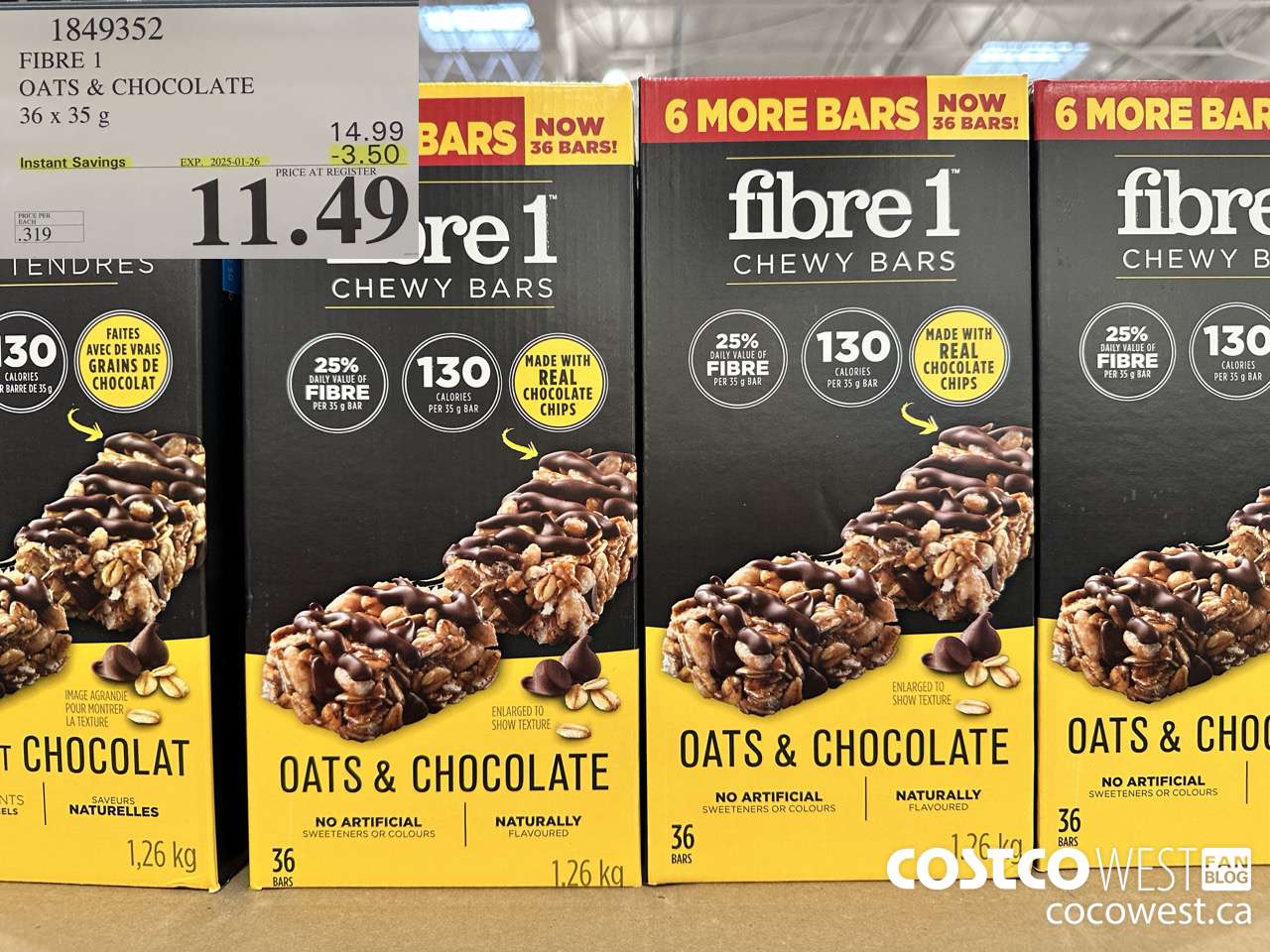 1849352 FIBRE 1 OATS & CHOCOLATE 36 X 35G ($3.50 INSTANT SAVINGS EXPIRES ON 2025-01-26) $11.49