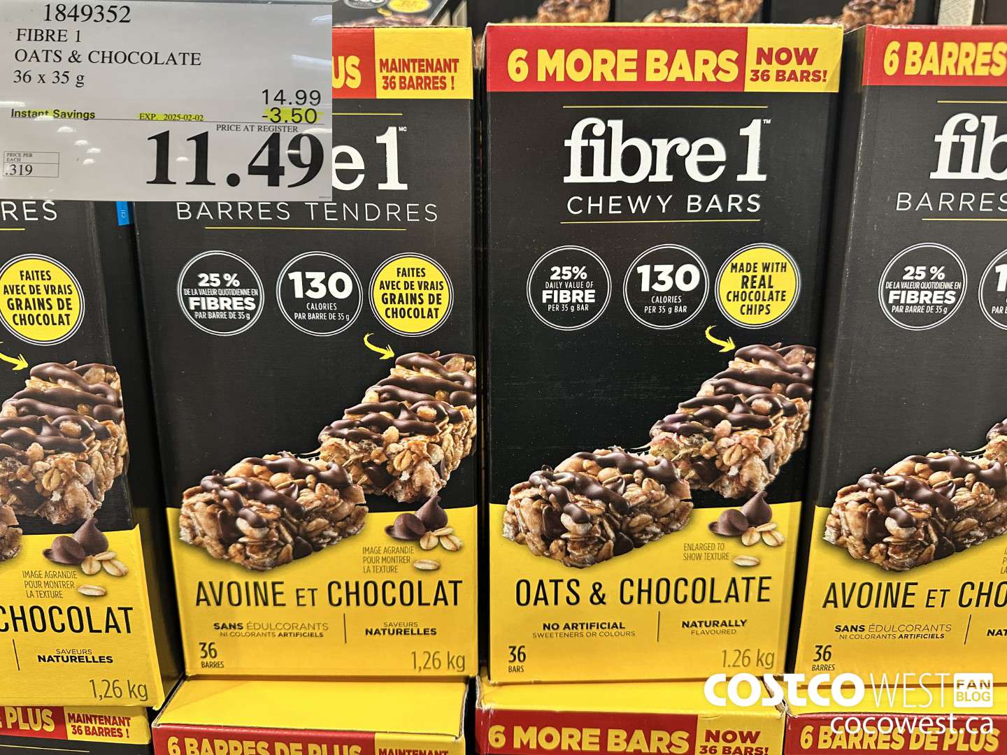 1849352 FIBRE 1 OATS & CHOCOLATE 36 X 35G ($3.50 INSTANT SAVINGS EXPIRES ON 2025-02-02) $11.49