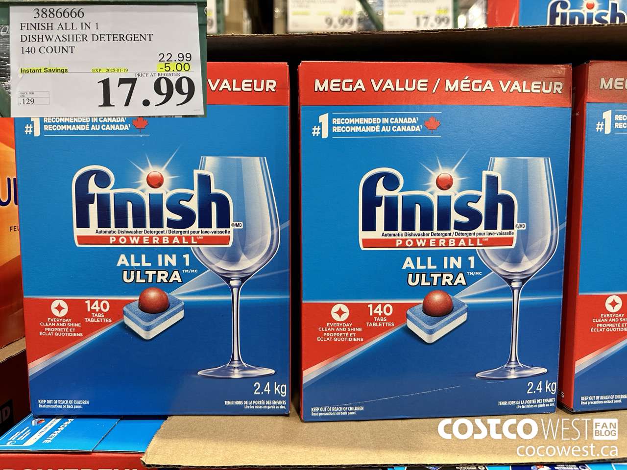 3886666 FINISH ALL IN 1 DISHWASHER DETERGENT 140 COUNT ($5.00 INSTANT SAVINGS EXPIRES ON 2025-01-19) $17.99