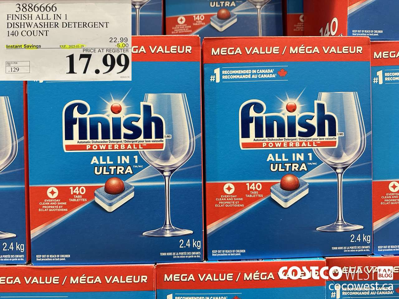 3886666 FINISH ALL IN 1 DISHWASHER DETERGENT 140 COUNT ($5.00 INSTANT SAVINGS EXPIRES ON 2025-01-19) $17.99