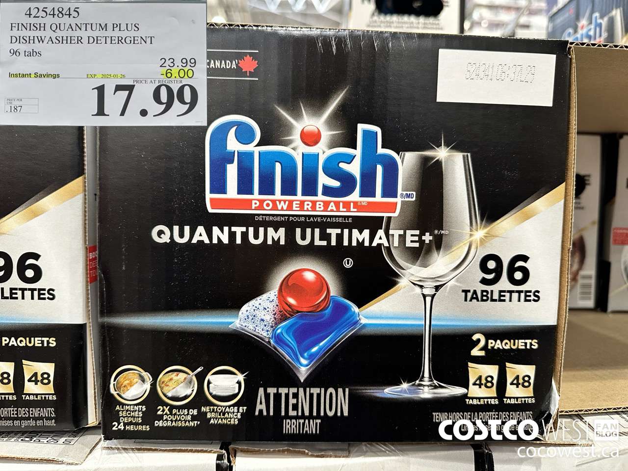 4254845 FINISH QUANTUM PLUS DISHWASHER DETERGENT 96 TABS ($6.00 INSTANT SAVINGS EXPIRES ON 2025-01-26) $17.99