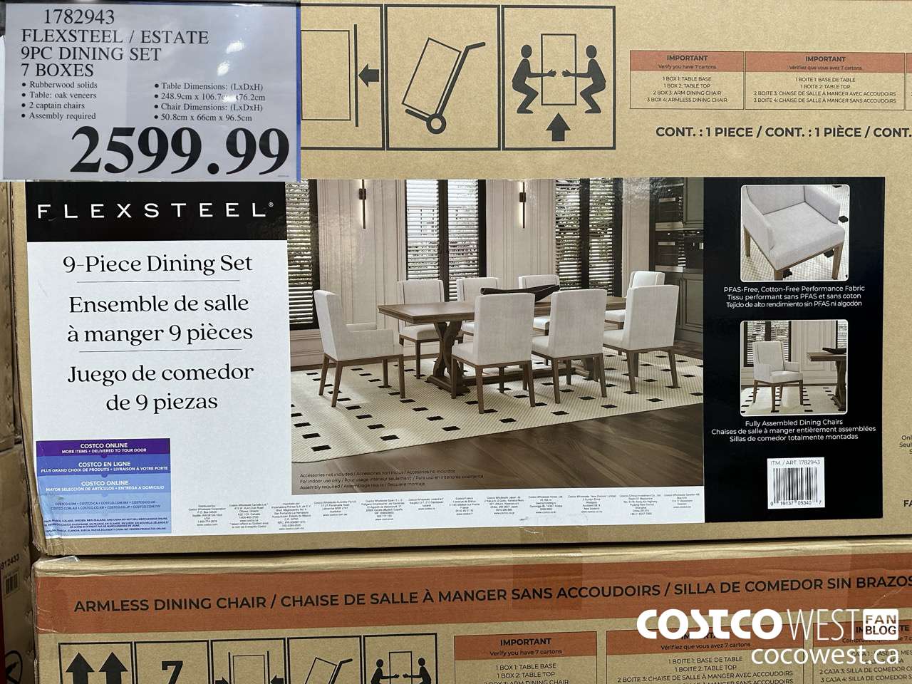 1782943 FLEXSTEEL / ESTATE 9PC DINING SET 7 BOXES $2599.99