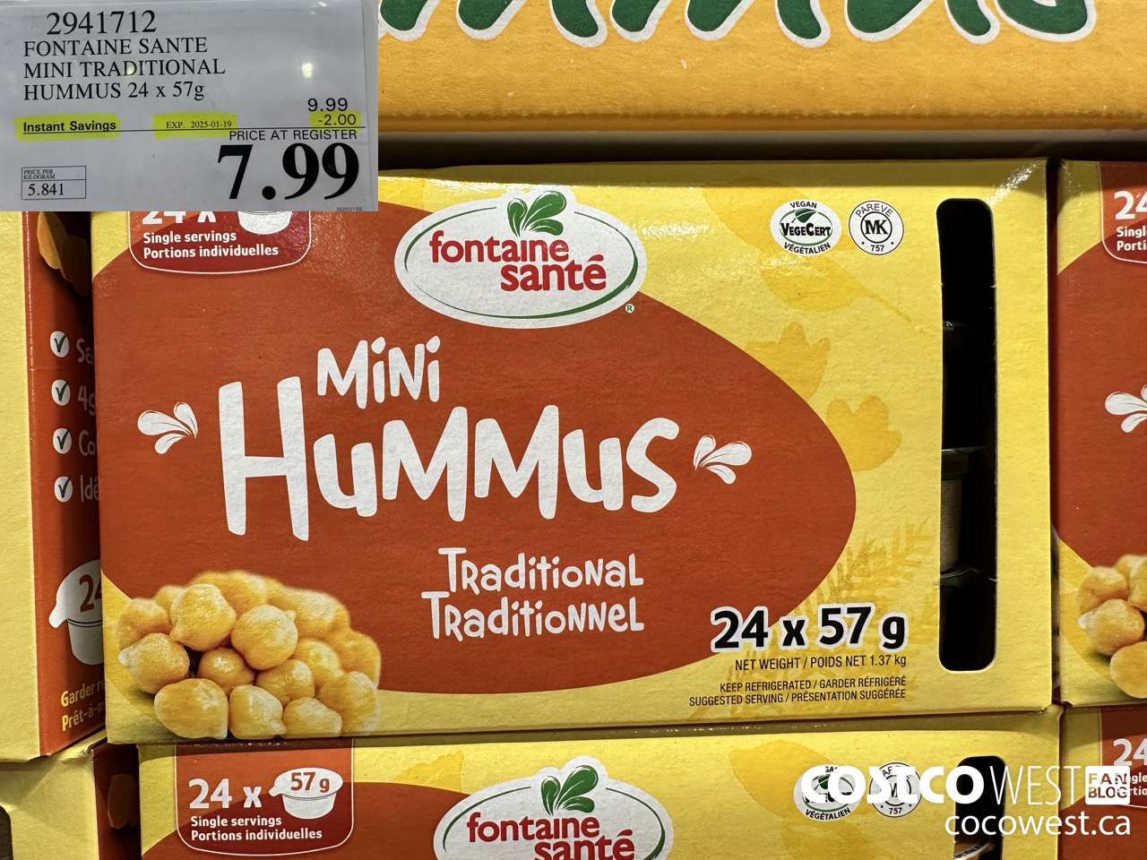2941712 FONTAINE SANTE MINI TRADITIONAL HUMMUS 24 X 57 G ($2.00 INSTANT SAVINGS EXPIRES ON 2025-01-19) $7.99