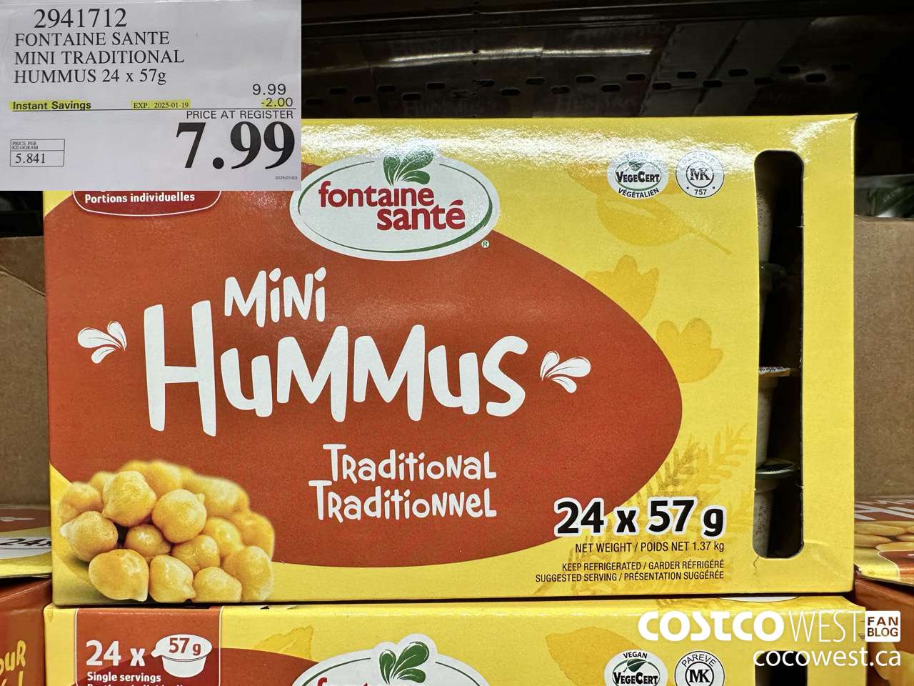 2941712 FONTAINE SANTE MINI TRADITIONAL HUMMUS 24 X 57 G ($2.00 INSTANT SAVINGS EXPIRES ON 2025-01-19) $7.99