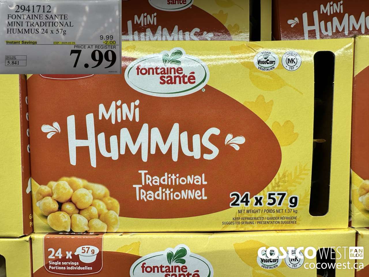2941712 FONTAINE SANTE MINI TRADITIONAL HUMMUS 24 X 57 G ($2.00 INSTANT SAVINGS EXPIRES ON 2025-01-19) $7.99