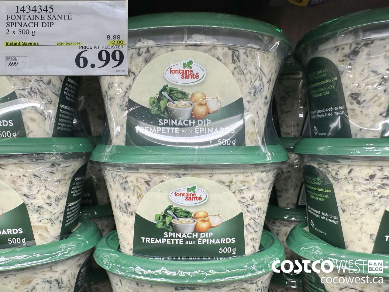 1434345 FONTAINE SANTE SPINACH DIP 2 X 500 G ($2.00 INSTANT SAVINGS EXPIRES ON 2025-01-05) $6.99