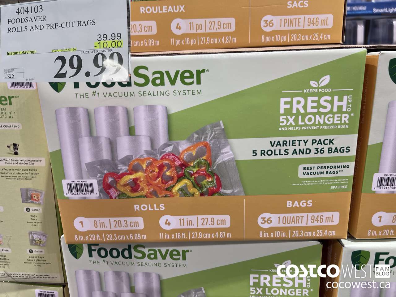 404103 FOODSAVER ROLLS AND PRE-CUT BAGS ($10.00 INSTANT SAVINGS EXPIRES ON 2025-01-26) $29.99