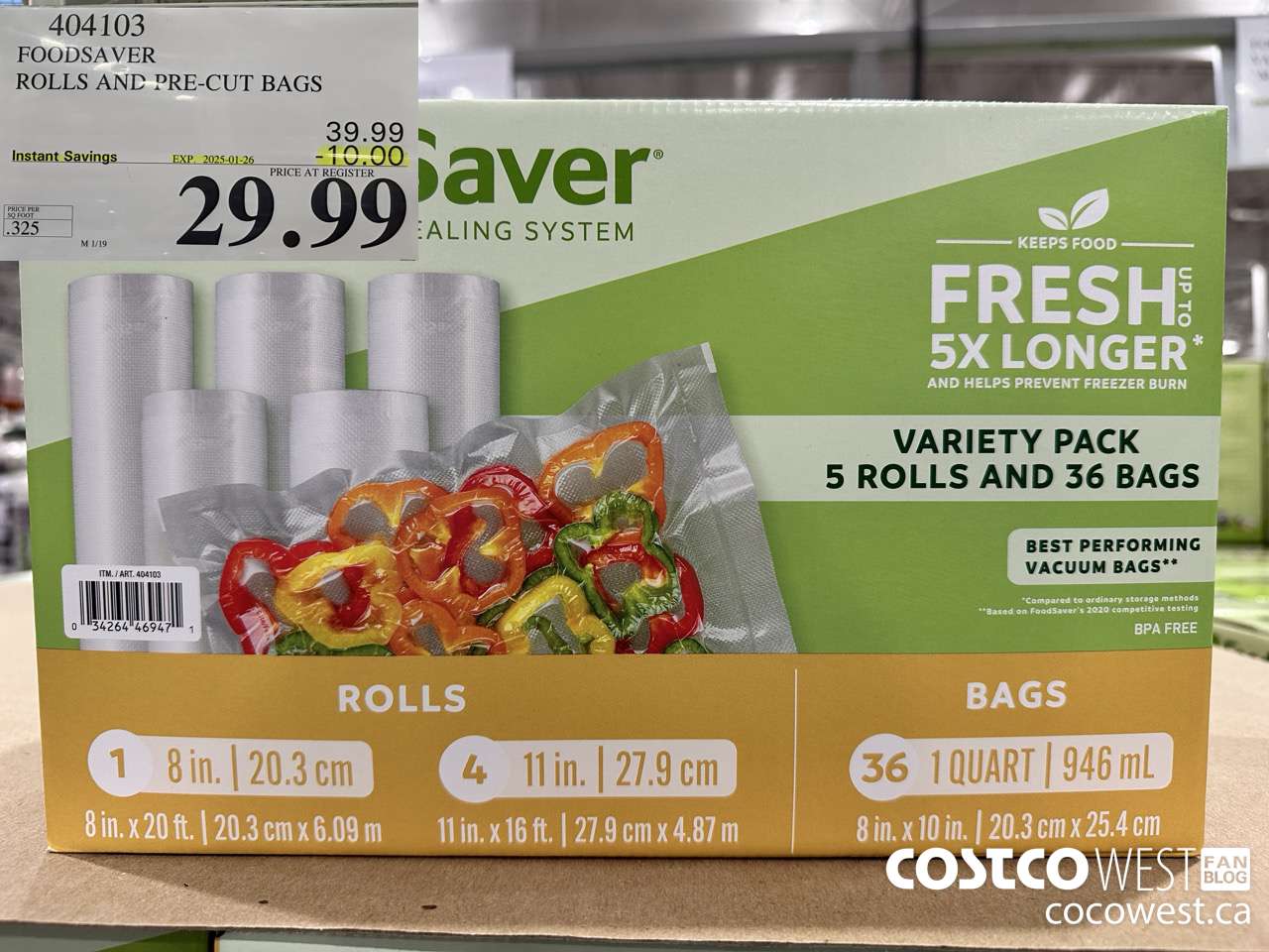 404103 FOODSAVER ROLLS AND PRE-CUT BAGS ($10.00 INSTANT SAVINGS EXPIRES ON 2025-01-26) $29.99