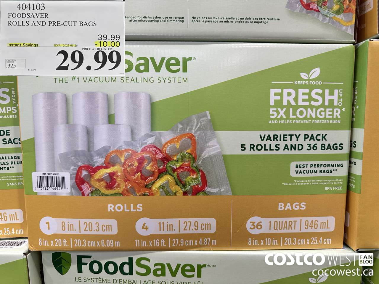 404103 FOODSAVER ROLLS AND PRE-CUT BAGS ($10.00 INSTANT SAVINGS EXPIRES ON 2025-01-26) $29.99