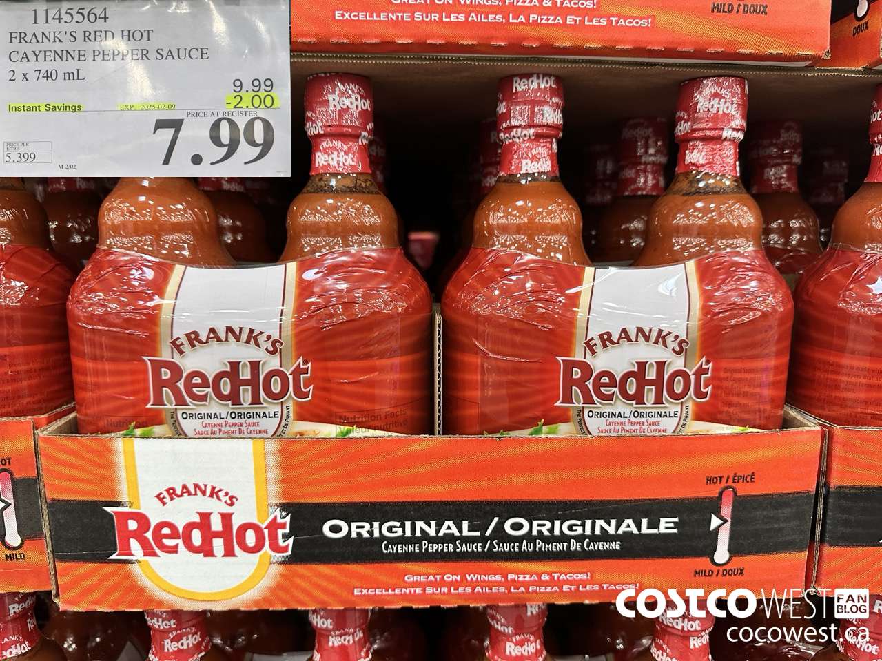 1145564 FRANKS RED HOT CAYENNE PEPPER SAUCE 2 x 740 mL ($2.00 INSTANT SAVINGS EXPIRES ON 2025-02-09) $7.99