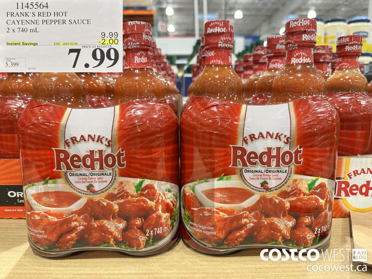 1145564 FRANKS RED HOT CAYENNE PEPPER SAUCE 2 x 740 mL ($2.00 INSTANT SAVINGS EXPIRES ON 2025-02-09) $7.99
