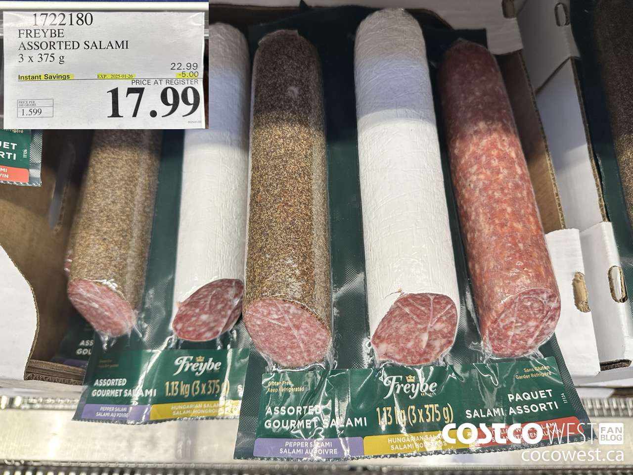 1722180 FREYBE ASSORTED SALAMI 3 x 375 g ($5.00 INSTANT SAVINGS EXPIRES ON 2025-01-26) $17.99