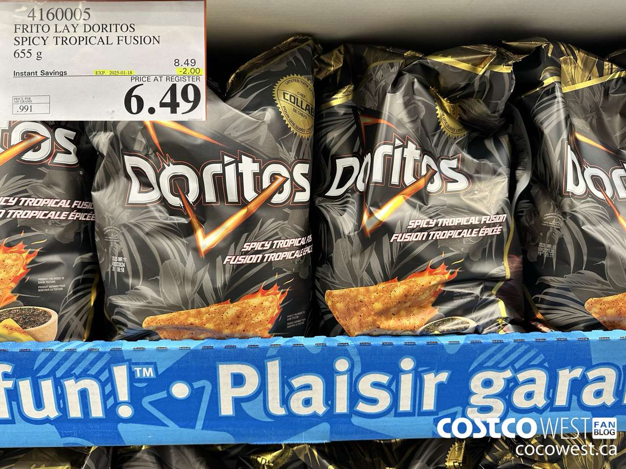 4160005 FRITO LAY DORITOS SPICY TROPICAL FUSION 655G ($2.00 INSTANT SAVINGS EXPIRES ON 2025-01-18) $6.49