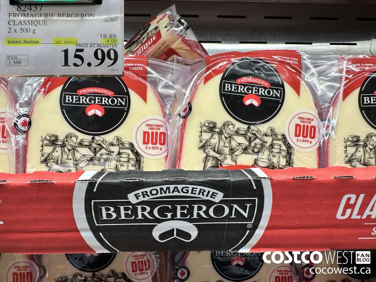 82437 FROMAGERIE BERGERON CLASSIQUE 2 X 500 G ($4.00 INSTANT SAVINGS EXPIRES ON 2025-01-19) $15.99