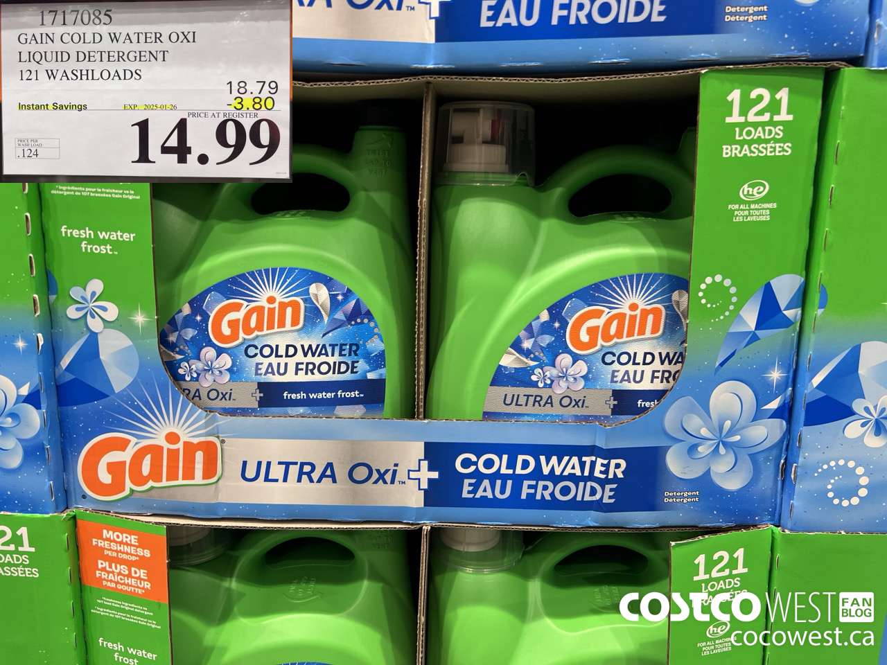 1717085 GAIN COLD WATER OXI LIQUID DETERGENT 121 WASHLOADS ($3.80 INSTANT SAVINGS EXPIRES ON 2025-01-26) $14.99