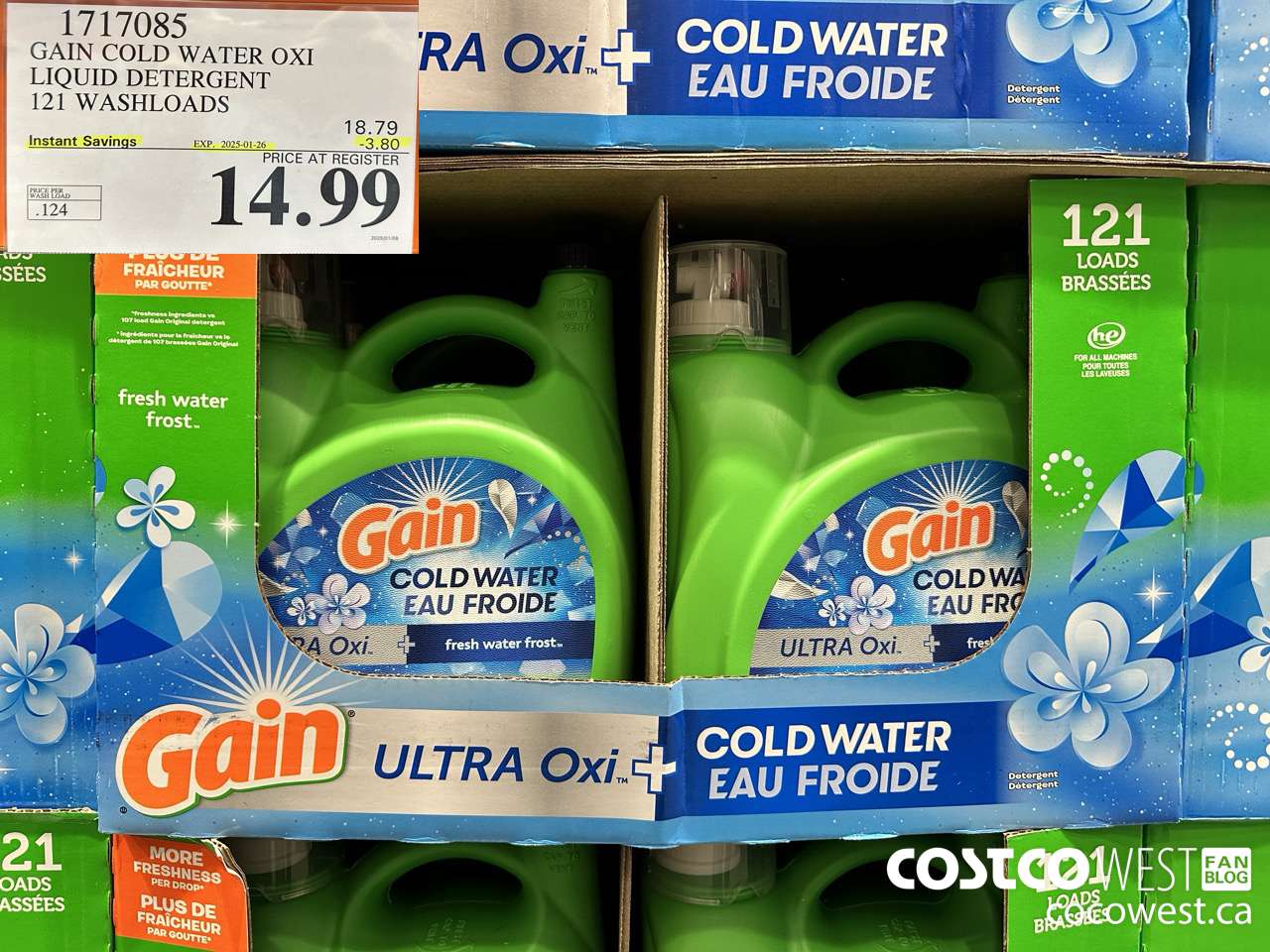 1717085 GAIN COLD WATER OXI LIQUID DETERGENT 121 WASHLOADS ($3.80 INSTANT SAVINGS EXPIRES ON 2025-01-26) $14.99