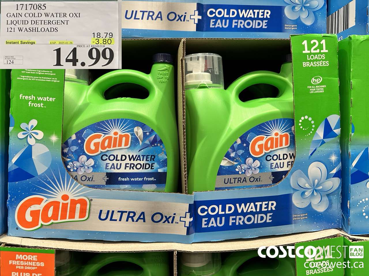 1717085 GAIN COLD WATER OXI LIQUID DETERGENT 121 WASHLOADS ($3.80 INSTANT SAVINGS EXPIRES ON 2025-01-26) $14.99