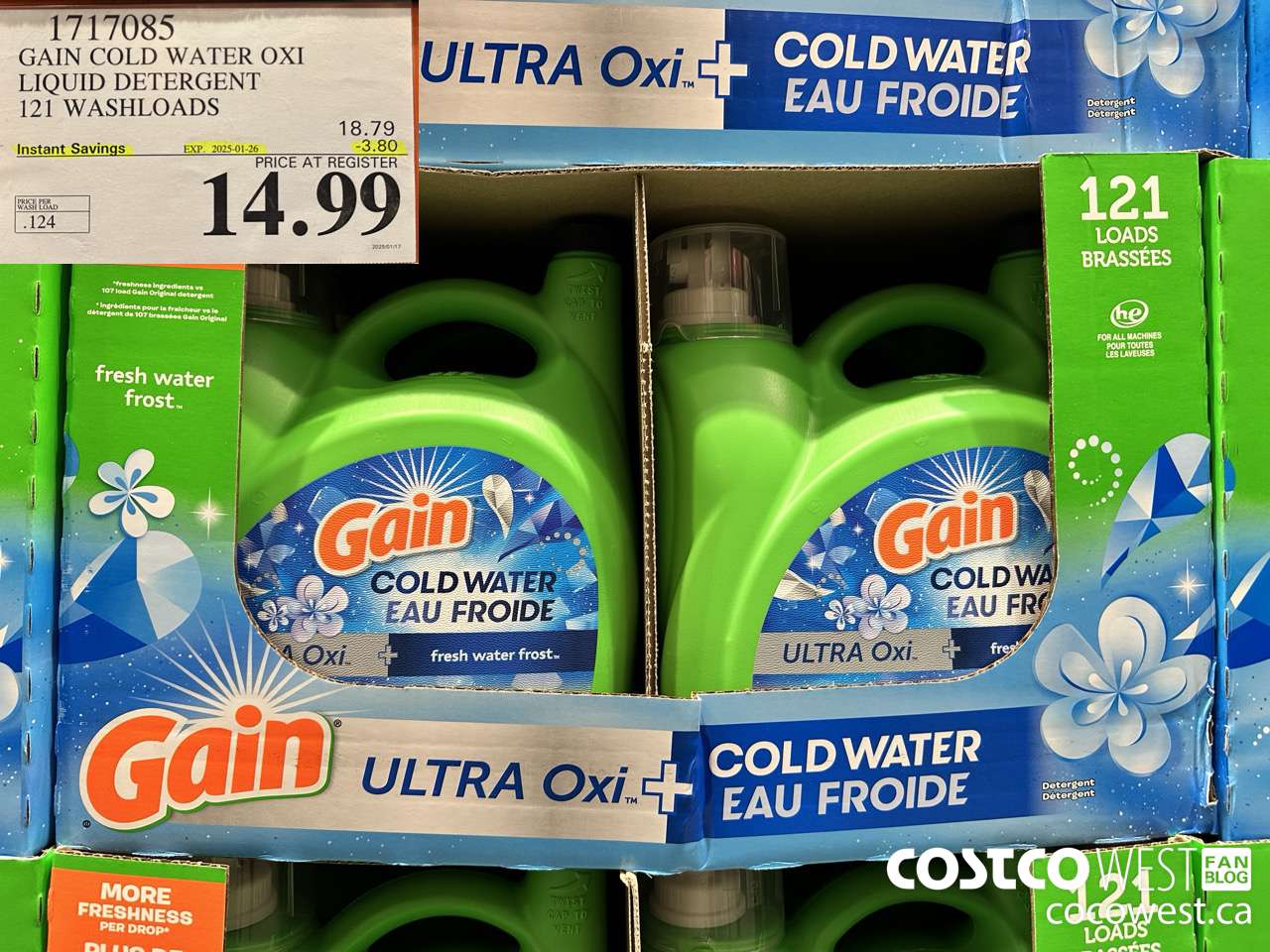 1717085 GAIN COLD WATER OXI LIQUID DETERGENT 121 WASHLOADS ($3.80 INSTANT SAVINGS EXPIRES ON 2025-01-26) $14.99