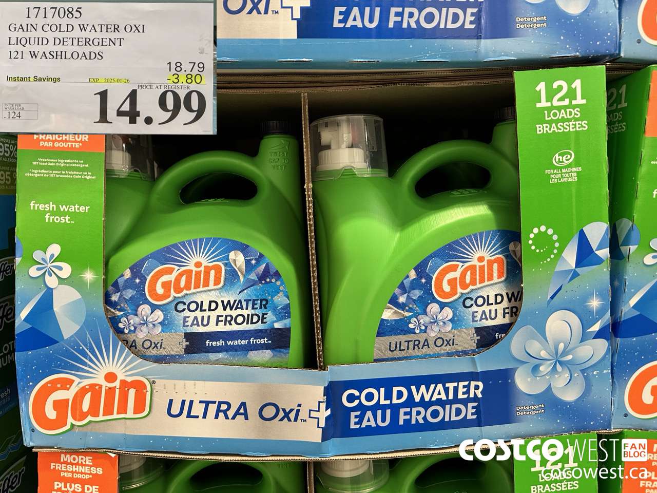 1717085 GAIN COLD WATER OXI LIQUID DETERGENT 121 WASHLOADS ($3.80 INSTANT SAVINGS EXPIRES ON 2025-01-26) $14.99