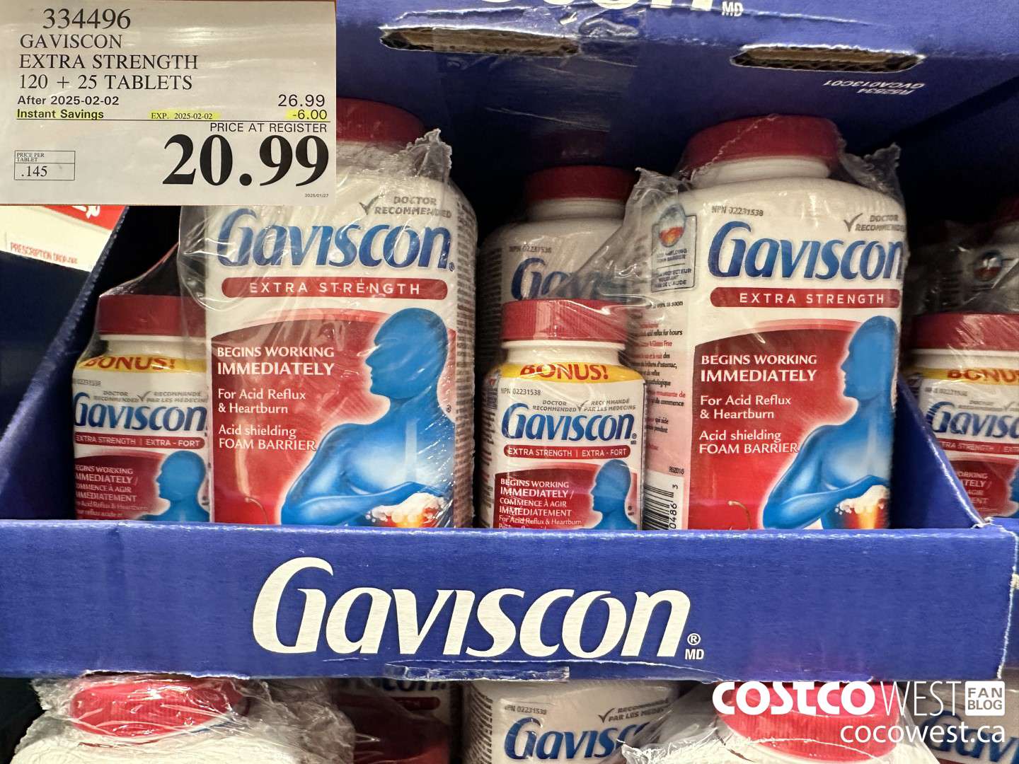 334496 GAVISCON EXTRA STRENGTH 120 + 25 TABLETS ($6.00 INSTANT SAVINGS EXPIRES ON 2025-02-02) $20.99