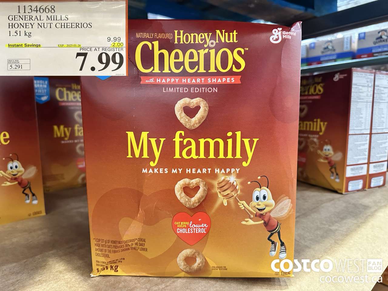 1134668 GENERAL MILLS HONEY NUT CHEERIOS 1.51 kg ($2.00 INSTANT SAVINGS EXPIRES ON 2025-01-26) $7.99