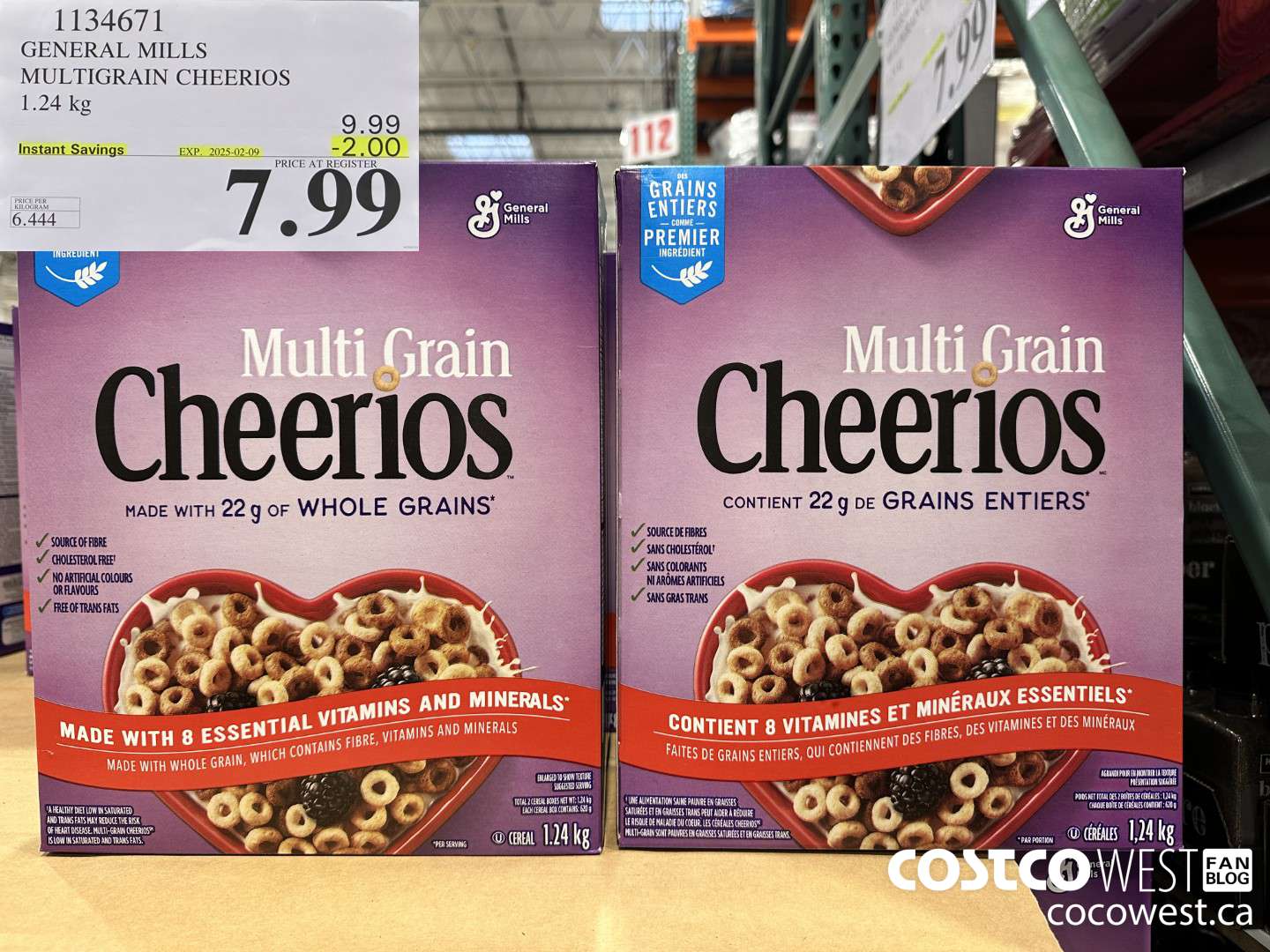 1134671 GENERAL MILLS MULTIGRAIN CHEERIOS 1.24 kg ($2.00 INSTANT SAVINGS EXPIRES ON 2025-02-09) $7.99